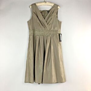 JS Boutique Gown Dress Bronze Embellished Waist Sleeveless Pockets Sz 18 New!
